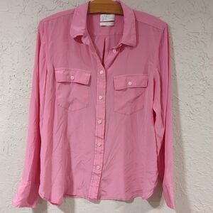 J.Crew 100% Silk Pink Button-Up Blouse - Women's Medium FLAWED career classic